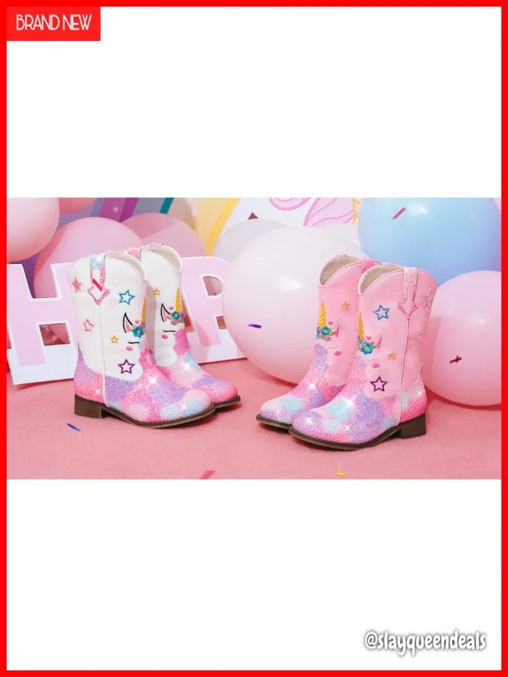 Girls Cowgirl Boots Glitter Unicorn Mid Calf Square Toe Toddler Kids